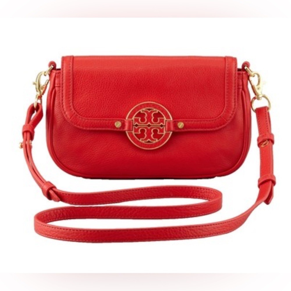 Tory Burch Amanda Leather Mini Crossbody Bag Red EUC